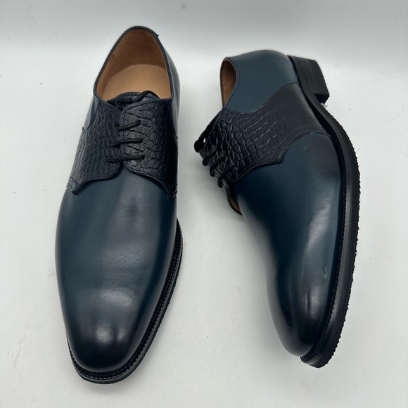 DAPPER SHOES CO. Handcrafted Genuine Leather Men's Blue Oxfords Sz 9 - Picture 5 of 9
